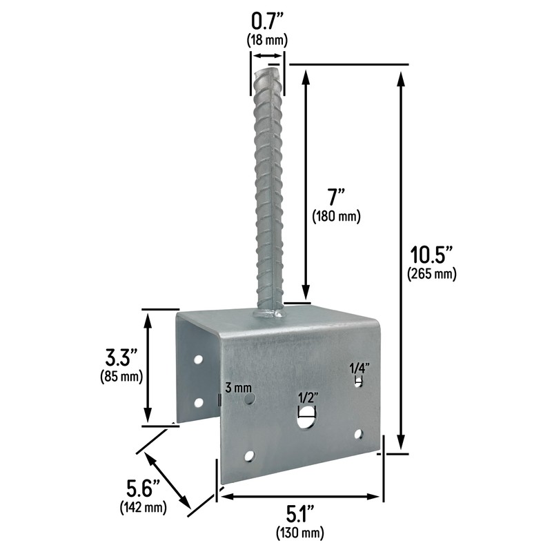 U Shaped 6x6 Deck Post Concrete Anchor Spike, Fence Post