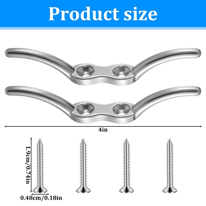 2 Pcs Marine Hardware Rope Cleat, 4 Inch Stainless Steel