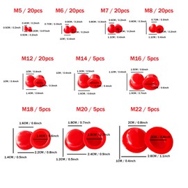 HLIWS 125 Pieces 10 Sizes Lamellar Plugs Round, Pipe Cover Made of High-Quality Polyethylene, Plastic Round Pipe Plugs, Furniture Gliders, Chair Leg Protectors (Red)
