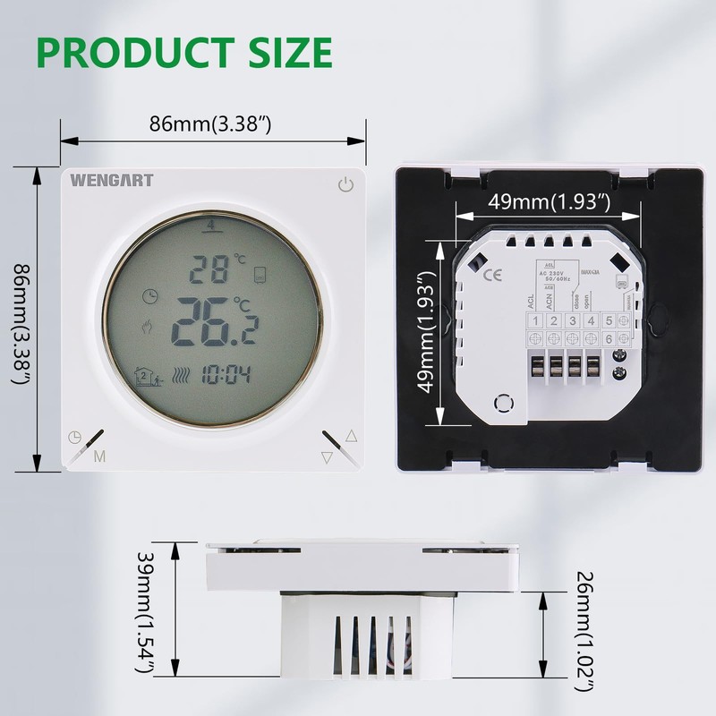 Wengart Water Heating Thermostat WG106,Weekly Programming,Digital LCD Display,Easy Operation,Suitable For