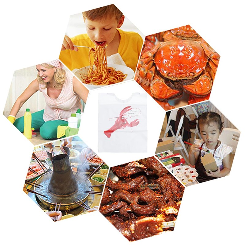 Disposable Bibs: 100PCS Plastic Crawfish Bibs Crab Lobster Bibs for