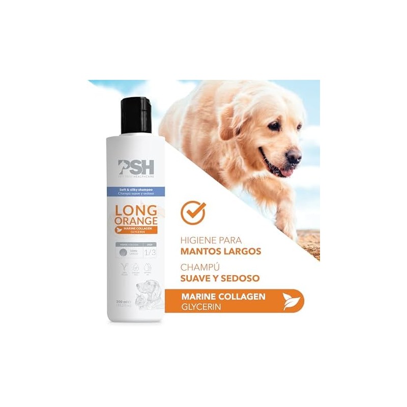 PSH Long Orange, Champú Suave con Colágeno Marino para Perros