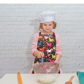 XonyiCos Kids Boys Dinosaur Apron with Pockets, Girls Aprons for Cooking, Painting, Chef Apron for Children 3-12 Years, Black & Dinosaurs