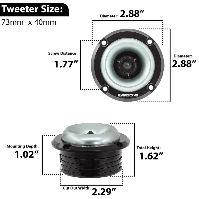 Warzone WZ20TW 2.88-Inch Super Tweeter Speaker, 4 Ohm, 500W Max