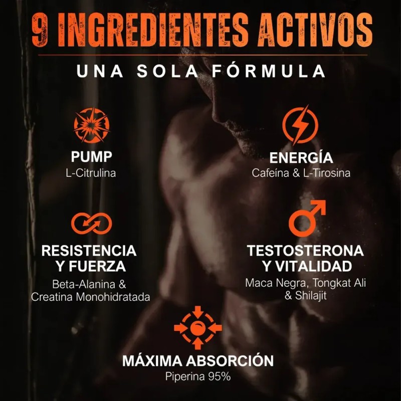 Pre Entreno Testo Rocket Volcano con Creatina y Citrulina para