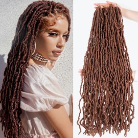 New Faux Locs 24 Inch brown Crochet Hair New Soft Locs 6 Packs/Lot Curly Wavy Pre-Looped Faux Locs Goddess Synthetic Fiber Hair Extensions (24 Inch, 30#)
