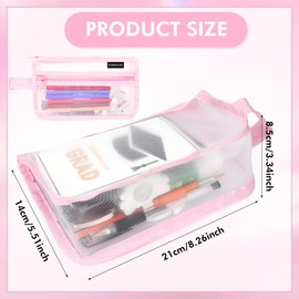 veyaltedl Transparent Mesh Pencil Case with Handle and Zip, pink, Pencil case
