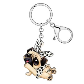 NEWEI Acrylic Dog Keychain Accessories Cute Pet Puppy Keyring for Women Girls Dog Lovers Purse Car Key Chain Gifts (Pug C), Pug C, Medium