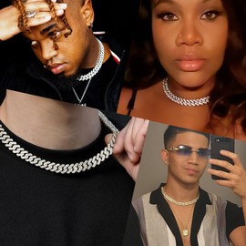 HVBIHOC Cuban Link Chain Mens Ice Out Miami Cuban Necklace Silver/Gold Bling Diamond Hip Hop Jewelry for Women