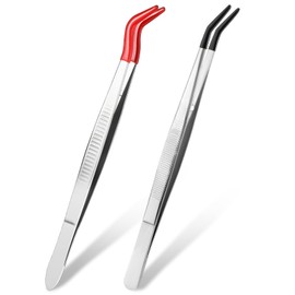 Wanmu 2Pcs Tweezers Curved Bent Tip, Stainless Steel Tweezers with Rubber silicone Tips, PVC Coated Soft Long Rubber Tips Tweezers, Bent Tip Tweezers for Crafts Repairing Jewelry Craft Tool