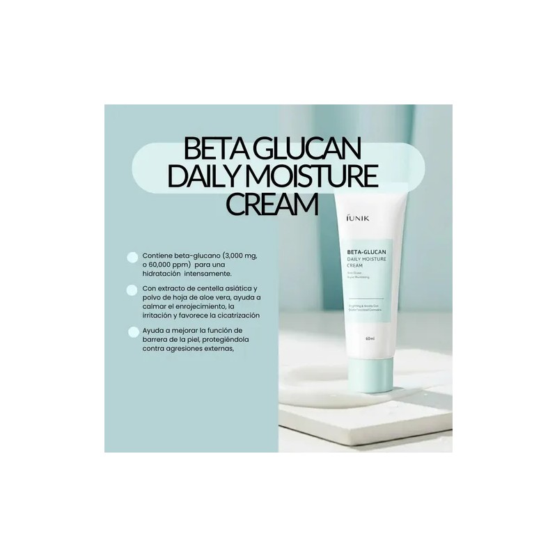Crema IUNIK Beta Glucano de 60 mL, Hidratante Facial Coreana