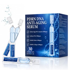 Salmon DNA PDRN Serum 30 Ampoules, Korean PDRN Face Serum with 5000ppm Salmon Egg DNA, 3000ppm Sodium DNA, Collagen and Elastin, Hydrating Firming Brightening Anti Aging Skin Care, 0.05 fl oz x 30
