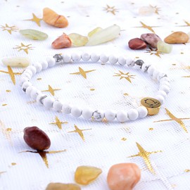 SIPELATY 4MM Mini Gemstone Energy Star Sign Constellation Bracelet with 18K Gold Plated Charm Zodiac Bracelet for Women Libra