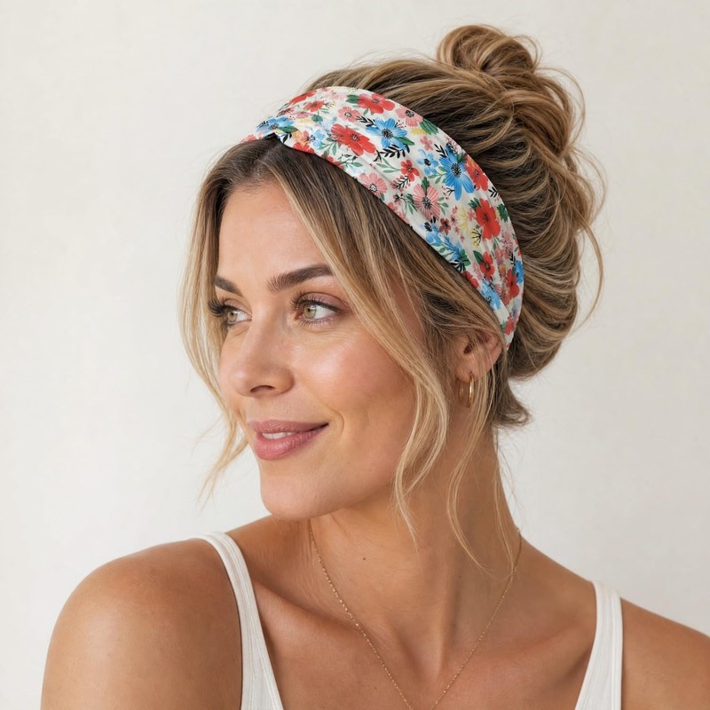 Paquete de 15 bandanas florales sólidas y coloridas con diadema