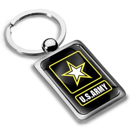 Biomar Labs Stainless Steel US Army USA Flag Keychain Car Key Fob with Gift Box KK 258, silver