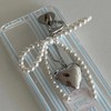 88flix Keychain, Pearl Charm, Heart Charm, Pearl Ribbon, Silver, Stylish,