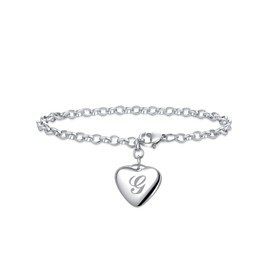 LSxAB Women Girls Heart Initial G Letter Charm Bracelets 26 Letters Alphabet Stainless Steel Chain Wristband Bracelet Men's Birthday Gifts 7" Adjustable