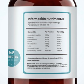 Citrato De Potasio Nutrientes Vidalabs México Suplemento De Potasio 100% Puro, Balance Electrolitico, Apoyo A Tu Salud Muscular Y Nerviosa 60 Cápsulas