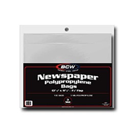 BCW Newspaper Bags -100ct | Protect Collectible Newspapers | 1½"" Flap for Closure | 13 3/8 X 11 7/8 | Newspaper Protector Sleeves | Clear Sleeves for Art Prints or Newspaper