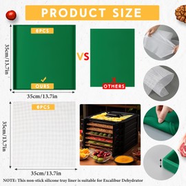 Baderke 6 Pcs 14" x 14" Silicone Dehydrator Mats with Edge Compatible with Excalibur Dehydrator and 6 Pcs Mesh Dehydrator Sheets Dehydrator Accessories Square for Fruits Meat Vegetables(Dark Green)