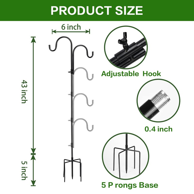 2 PCS Adjustable Double Shepherds Hook for Outdoor 47 inch