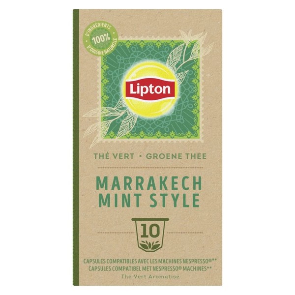 Lipton Thé Vert Marrakech Mint, 10 Capsules Compatibles Nespresso, Antioxydant et Parfumé, Menthe Fraîche et Délicate, Label Rainforest Alliance, x10 Capsules