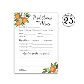 A Little Cutie Prediction and Advice Cards - Pack of 25 - Citrus Orange Theme Baby Shower Invitations, Wishes for New Parents, Mom & Dad to be Mommy & Daddy Message Shower Activity Keepsake G350-PDAV