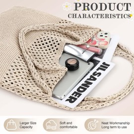 Crochet Tote Bag, Beach Mesh Knitted Bag Large Aesthetic Shoulder Bag Handbags Hollow Hobo Bag for Women Summer (Style A, Khaki)