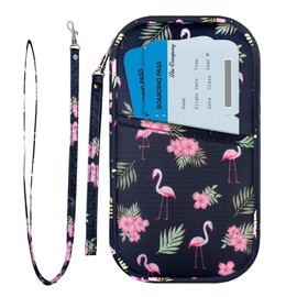 RFID Blocker Family Passport Wallet, Passport Document Organiser with Two Removable Straps for Men Women, flamingo, Classic