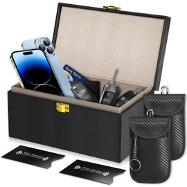RealPlus Keyless Go Protection Car Key Box, Extra Large Faraday Box for Car Keys with 2 Faraday Pouch & 2 RFID Blocking Card Holder, Signal Blocker Box for Car Security, Anti-Theft
