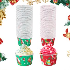100 Pcs Christmas Cupcake Wrappers Cupcake Liners Xmas Cupcake Cases Christmas Tree and Snowman Christmas Party Decoration Cupcake Holders for Christmas Party Dessert Decoration
