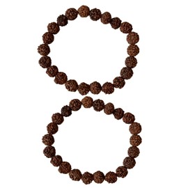 Naisha Rudraksha Bracelet Elastic 5 Mukhi Chakra Stretch Wrist Bracelet Five Face Hand Band for Men & Women Meditation Yoga Prayer Charm Bracelets (8mm) Pack of 2, Wood, rudraksha