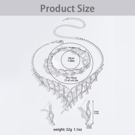 XFSRG Silver Jewellery Set Silver Wedding Jewellery Bridal Rhinestone Crystal Necklace with Beads Bracelet Pendant Earring Set Wedding Jewellery Set Prom Costume Jewellery Set Bridal Wedding Party,