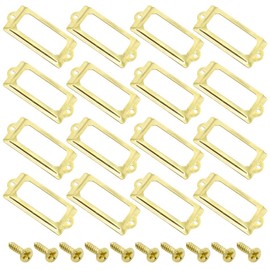 Yosawo 30Pcs Label Holder Metal Card Tag Holder Furniture Drawer Cabinet Tag Frame with Screws for Cabinets, Boxes, Shelf, Drawer, Wine Cellar and House Decoration(70 * 33mm/Gold)