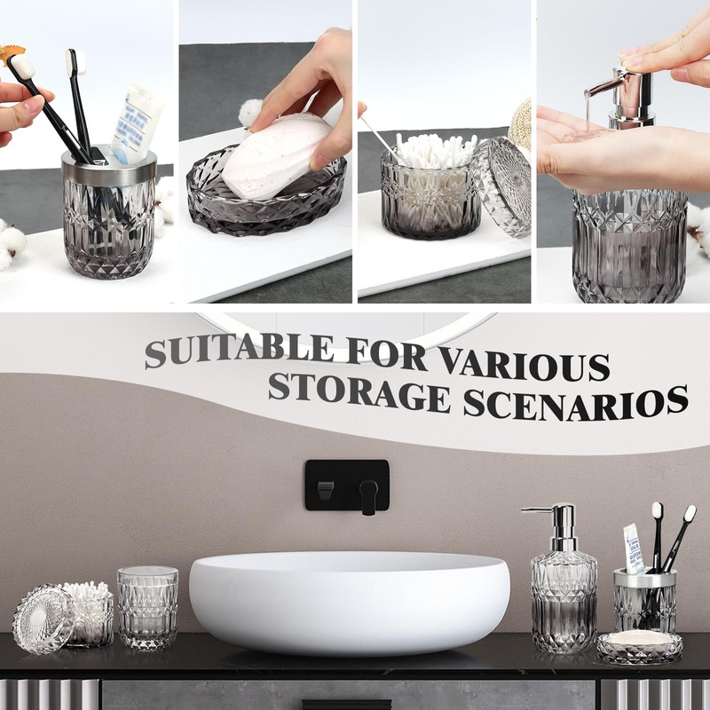 Ulable Bathroom Accessories Set, 5Pcs Bathroom Soap Dispenser Set, Glass
