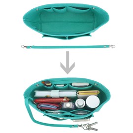 YIICOOLY Felt Tote Handbag Purse Organizer Insert Divider Shaper Bag in Bag Insert with Handles Keychain(Blue,Small)