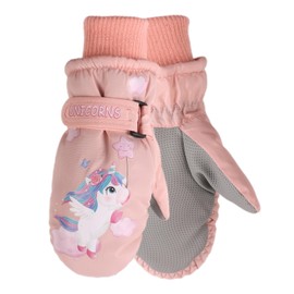 MniJiza Toddler Winter Gloves Kids Fleece Lined Snow Glove Baby Boys Girls Ski Mittens Outdoor (Unicorn-Pink, 6-24M)