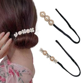 Pack of 2 Magic Hair Bun Maker, Pearl Flower Hair Bun Maker, Magic Hair Bun Maker for Women, Donut Hair Bun Maker, Hair Bun Maker Set for Children, Girls, Women