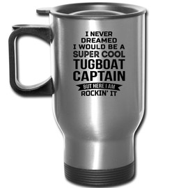 Funny Tugboat Captain Gifts Travel Mug Appreciation 14 oz Mug For Men Women Silver
