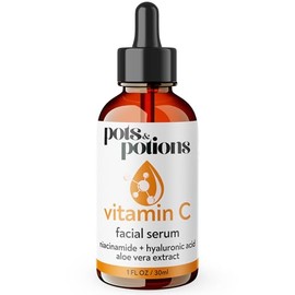 Pots&Potions Vitamin C Serum for Face with Niacinamide & Hyaluronic Acid, Hydrating & Brightening Facial Serum with Aloe Vera, Natural Fragrance, 30ml – Glass Dropper Bottle
