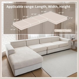QIANMEW Sofa Covers Washable, Stretch Soft Couch Cushion Covers for Sectional and L Shaped Sofa Pet-Friendly Anti Slip Furniture Protector Slipcovers (3 Seaters Covers+1 Chaise Cover, Ivory)