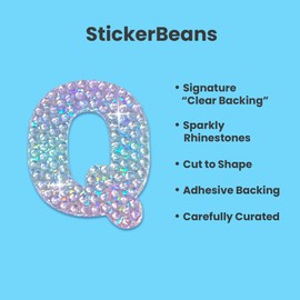 StickerBeans® Sparkly Rhinestone Alphabet Letter Sticker Q - Unique Design 2” x 2” Cut-to-Shape Adhesive - Personalization, Collecting, Gifting, Scrapbooking, Decorating Laptops, Journals, Planners