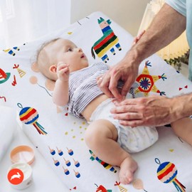 Red Rover Kid Muslin Changing Pad Cover – 16” x 32” - 100% Cotton – Machine Washable – Standard Size - Stitched Holes for Safety Straps – Lightweight & Breathable – Unisex (Party Time)