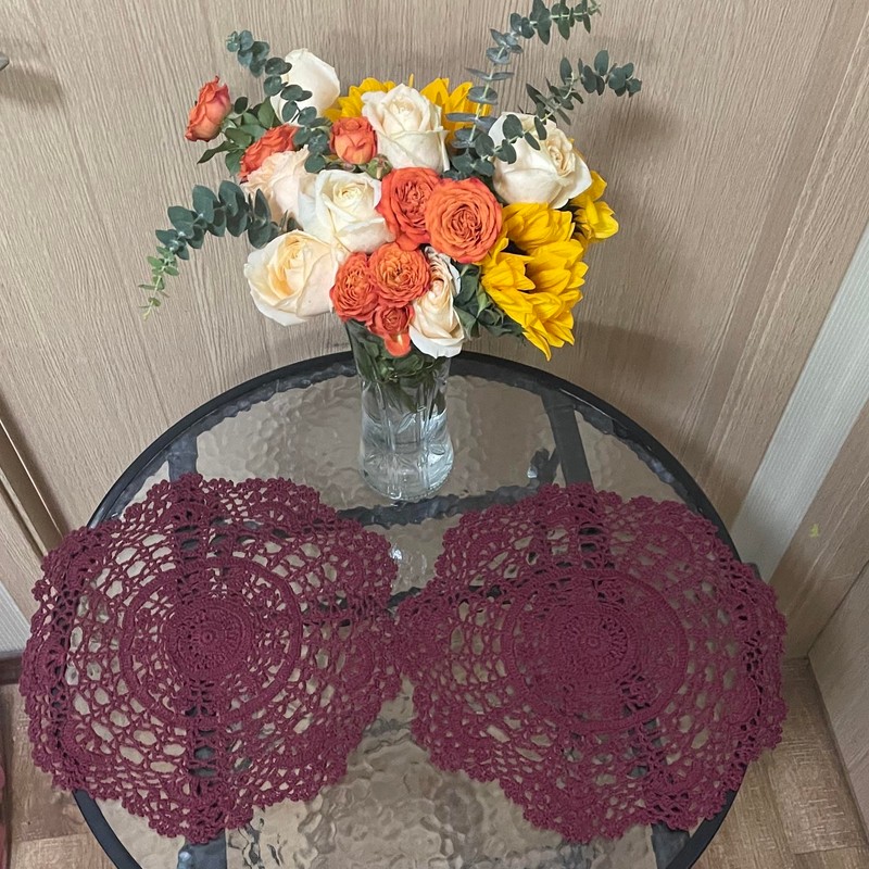 BIBITIME 2PCS 13 inches to 14 inches Cotton Crochet Doilies