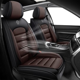 Cscevt 2 Front Seat Covers for Car Fit for Volkswagen Atlas 2018-2024 Leather Seat Cover for Cars Waterproof Seat Protectors (Black-Coffee,Standard) Car Seat Cushions with Airbag