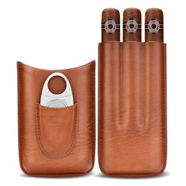 CIGARLOONG Cigar Case Leather Cigar Travel Case Hold 3 Tube with Cigar Cutter