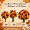 BobbleT 15 Pcs Fake Artificial Fall Mums with Pumpkin Picks,Faux