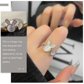 LALAFINA Ring Set 2pcs Rabbit Ring Opal Finger Rings Stackable Rings Animals Finger Ring Finger Rings Easter Finger Jwelries Bunny Carrot Finger Rings Open Ring Adjustable Copper Girl