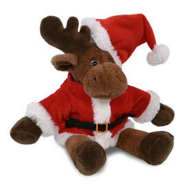 DolliBu Santa Long Leg Moose Stuffed Animal Plush Toy - Super Soft Wild Animal Dress Up with Red Santa Claus Outfit, Holiday with Name Personalization - 10.5 Inches