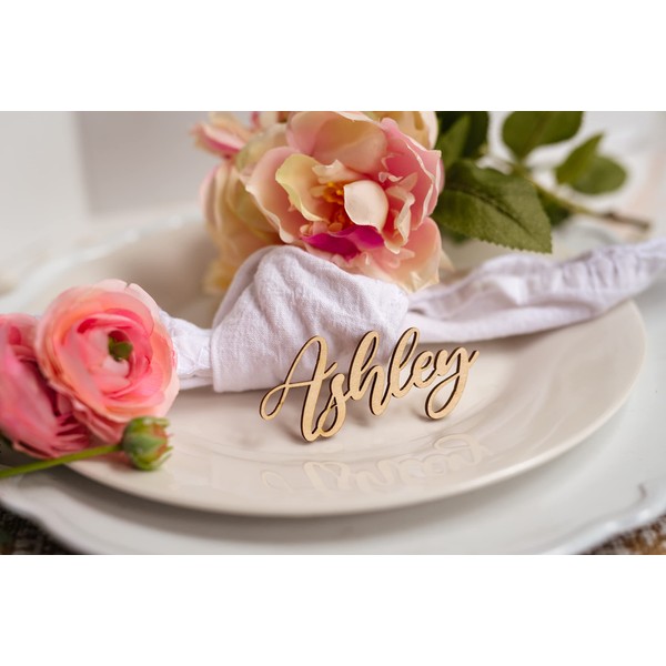 Customized Wooden Name Tags for Place Setting, Personalized Place Cards for Weddings, Bridal Showers and Events, Cursive Laser Cut Seating Cards